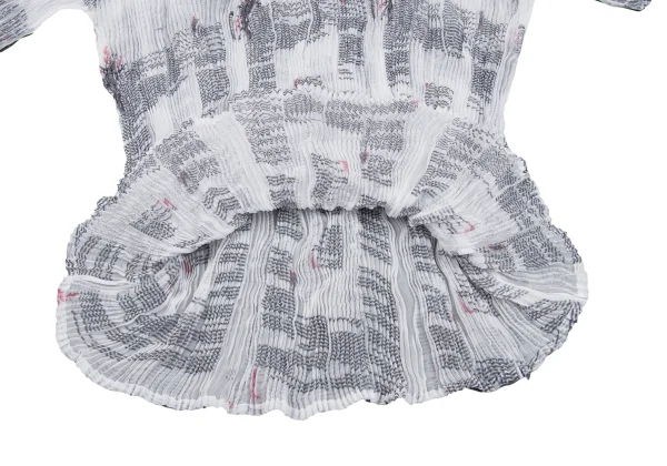 ISSEY MIYAKE WHITE LABEL Transfer Print Sheer Loop Pleated Mock Neck T-Shirt K-163171_007