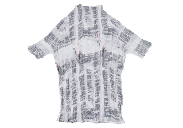 ISSEY MIYAKE WHITE LABEL Transfer Print Sheer Loop Pleated Mock Neck T-Shirt K-163171_008