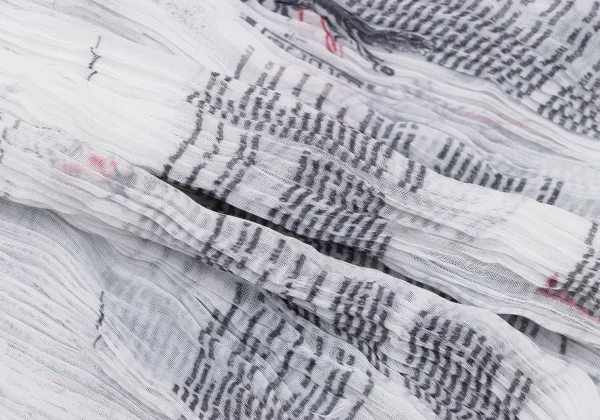 ISSEY MIYAKE WHITE LABEL Transfer Print Sheer Loop Pleated Mock Neck T-Shirt K-163171_011