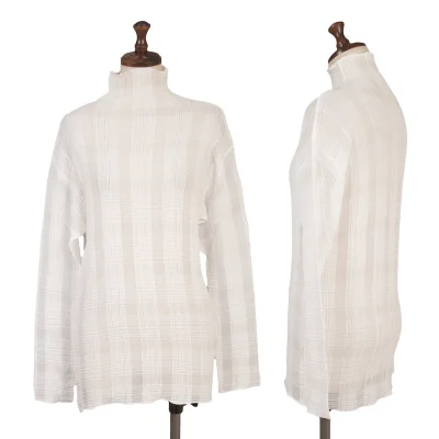ISSEY MIYAKE Check See-through Pleated High Neck T-shirt