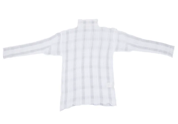 ISSEY MIYAKE Check See-through Pleated High Neck T-shirt K-163172_002