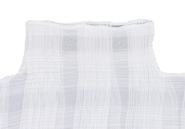ISSEY MIYAKE Check See-through Pleated High Neck T-shirt K-163172_003