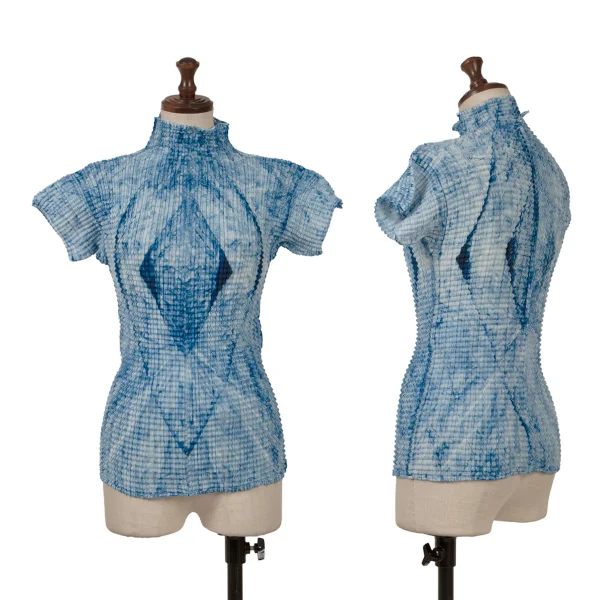 ISSEY MIYAKE Printed Wooly Pleats T Shirt Blue M K-163174_001