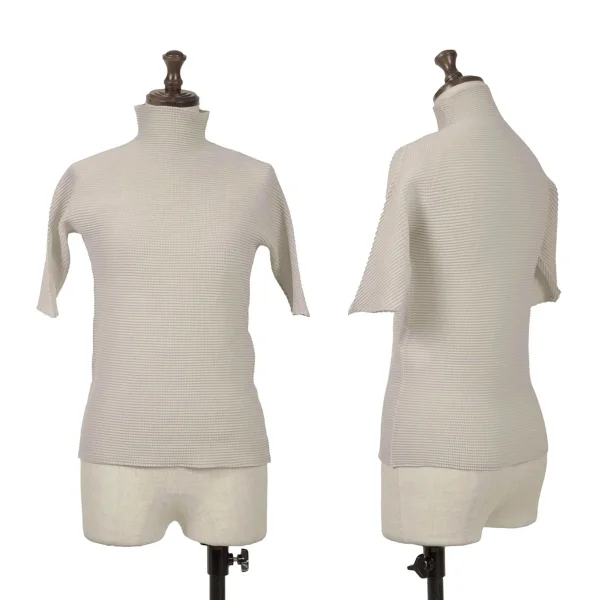 ISSEY MIYAKE Stretch Pleats High-neck T-shirt Beige M K-163175_001