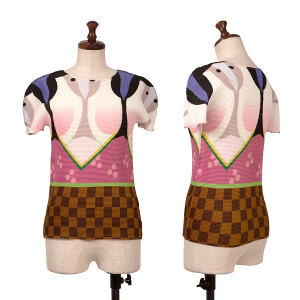 ISSEY MIYAKE me Otafuku Print Stretch Pleats T-shirt Green F K-163181_001