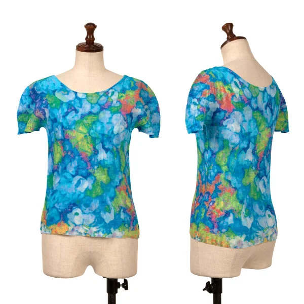 Unbranded Hydrangea Print Reversible Stretch Pleats T-shirt Blue F K-163182_001
