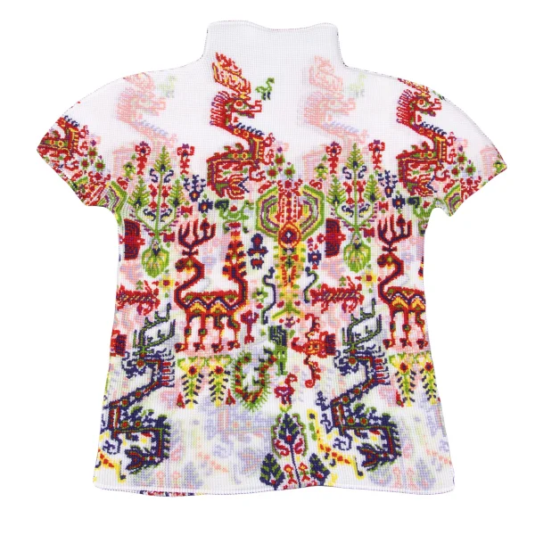 ISSEY MIYAKE me Ethnic Print Stretch Pleats High-neck T-shirt K-163183_002