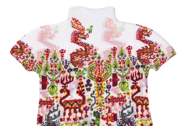 ISSEY MIYAKE me Ethnic Print Stretch Pleats High-neck T-shirt K-163183_003