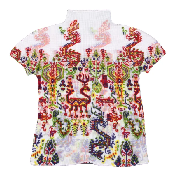 ISSEY MIYAKE me Ethnic Print Stretch Pleats High-neck T-shirt K-163183_009