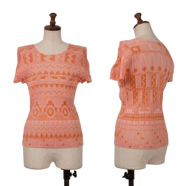 PLEATS PLEASE Graphic Jacquard Mesh Pleats T-shirt Pink 3 K-163188_001