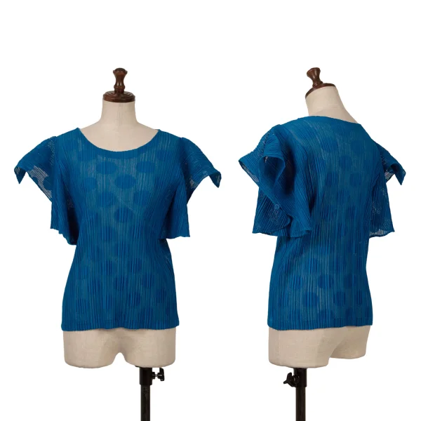 PLEATS PLEASE Mesh Pleats Dot Wide Sleeve Top Blue 3 K-163190_001