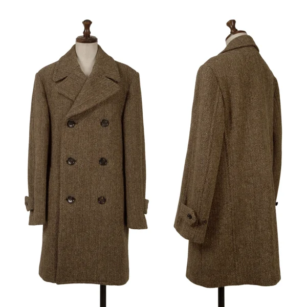tricot COMME des GARCONS Wool Herringbone Double Breasted Half Coat Brown S-M K-163196_001