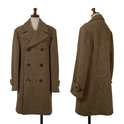 tricot COMME des GARCONS Wool Herringbone Double Breasted Half Coat