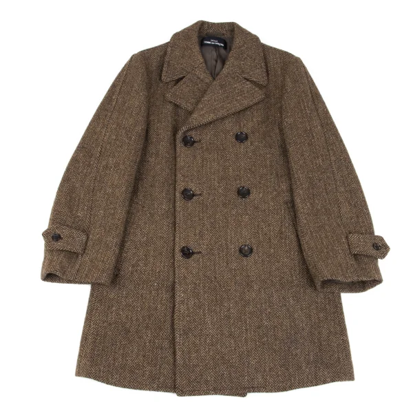 tricot COMME des GARCONS Wool Herringbone Double Breasted Half Coat K-163196_002