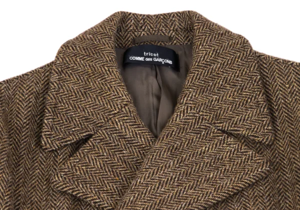 tricot COMME des GARCONS Wool Herringbone Double Breasted Half Coat K-163196_004