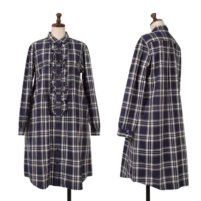 PINK HOUSE Frill Front Check Long Sleeve Shirt Dress