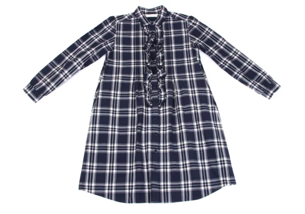 PINK HOUSE Frill Front Check Long Sleeve Shirt Dress K-163201_002