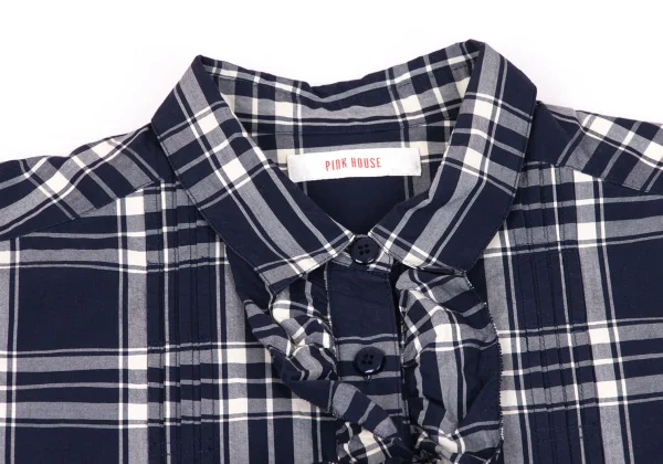 PINK HOUSE Frill Front Check Long Sleeve Shirt Dress K-163201_004