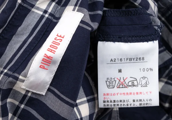 PINK HOUSE Frill Front Check Long Sleeve Shirt Dress K-163201_015