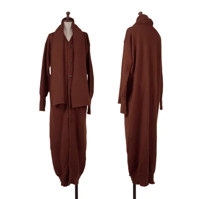 Yohji Yamamoto FEMME Wool Stole Neck Design Long Knit Cardigan