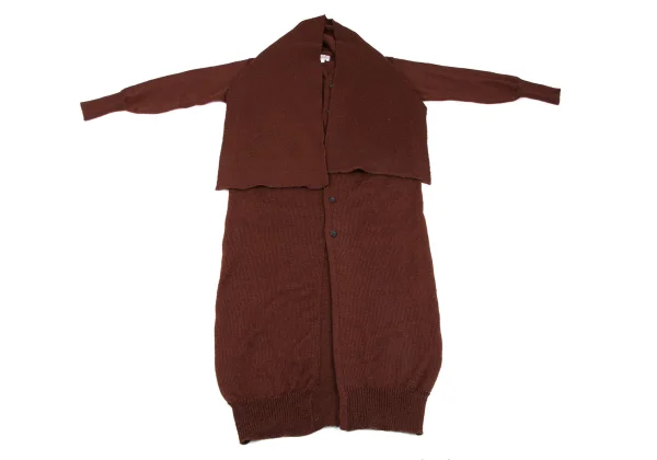 Yohji Yamamoto FEMME Wool Stole Neck Design Long Knit Cardigan K-163204_002