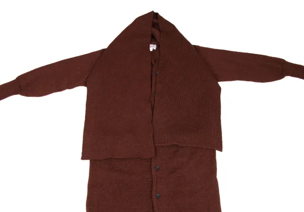 Yohji Yamamoto FEMME Wool Stole Neck Design Long Knit Cardigan K-163204_003