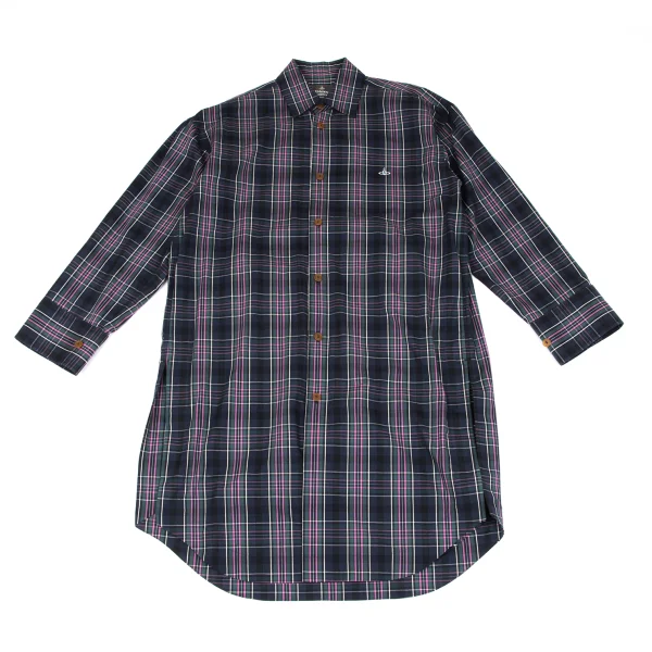 Vivienne Westwood MAN Checked Long Shirt Jacket Navy,Green,Pink 46 K-163222_001