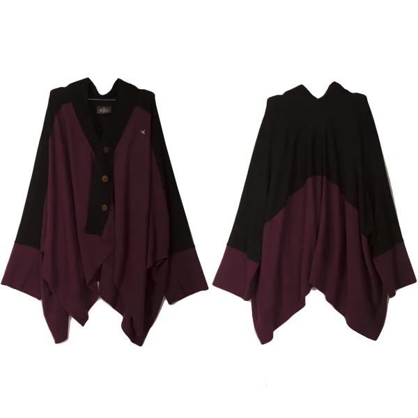 Vivienne Westwood MAN Wool Bicolor Drape Blanket Cardigan Bordeaux,Black Free K-163225_001