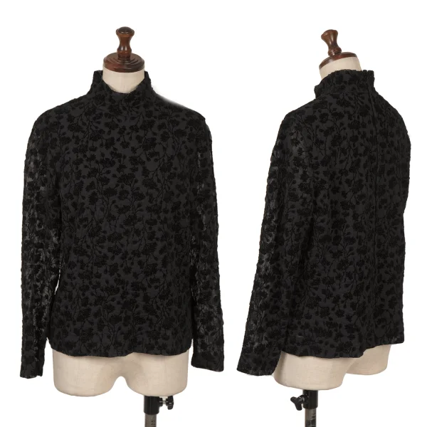 Leilian Poly Floral Flocked Print Blouse Black 9 K-163253_001