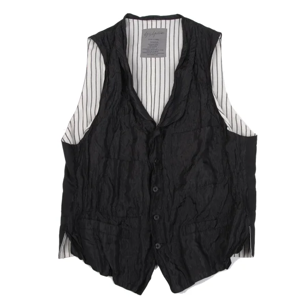 Yohji Yamamoto POUR HOMME Wrinkle Stripe Shawl Collar Vest Black S-M K-163259_001