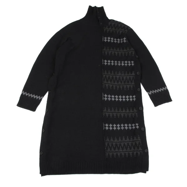 Yohji Yamamoto POUR HOMME Native Switching Side Button Long Knit Sweater Black,Grey 3 K-163262_001