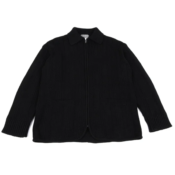 Yohji Yamamoto POUR HOMME Wool Blend Zip-up Knit Jacket Black M K-163265_001