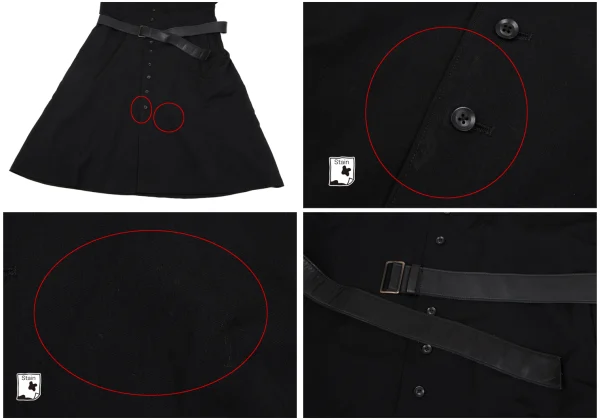 Yohji Yamamoto POUR HOMME Wool Gabardine Leather Belted Collarless Coat K-163267_010