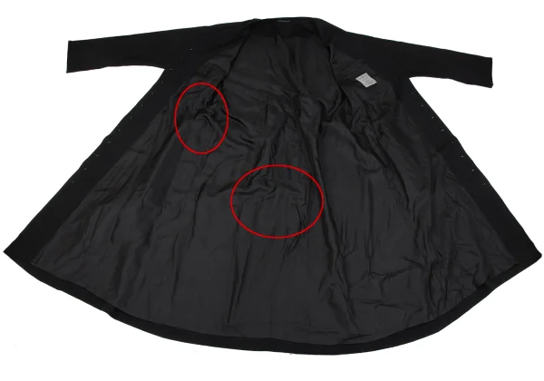 Yohji Yamamoto POUR HOMME Wool Gabardine Leather Belted Collarless Coat K-163267_012