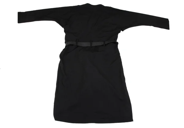 Yohji Yamamoto POUR HOMME Wool Gabardine Leather Belted Collarless Coat K-163267_015