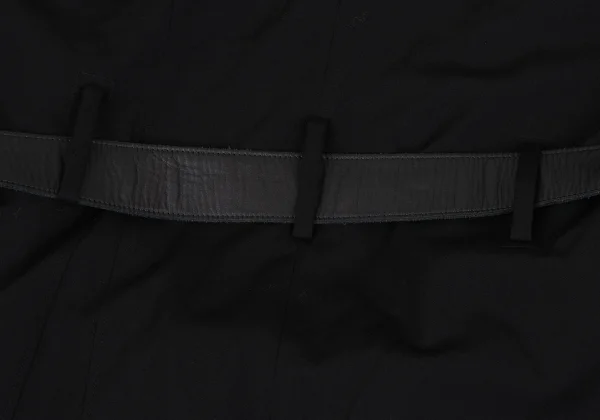 Yohji Yamamoto POUR HOMME Wool Gabardine Leather Belted Collarless Coat K-163267_016