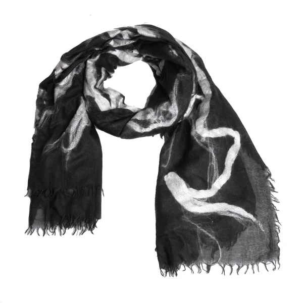 Yohji yamamoto discord Wool Embroidery Fringe Scarf Charcoal,White Free K-163272_001