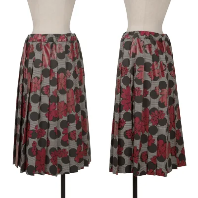tao Dot Floral Print Check Pleated Skirt