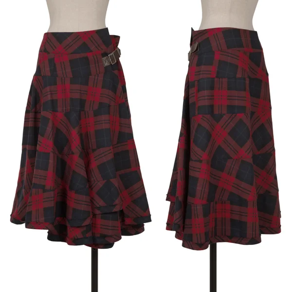 tricot COMME des GARCONS Half Wrap Checked Skirt Red,Navy S K-163284_001