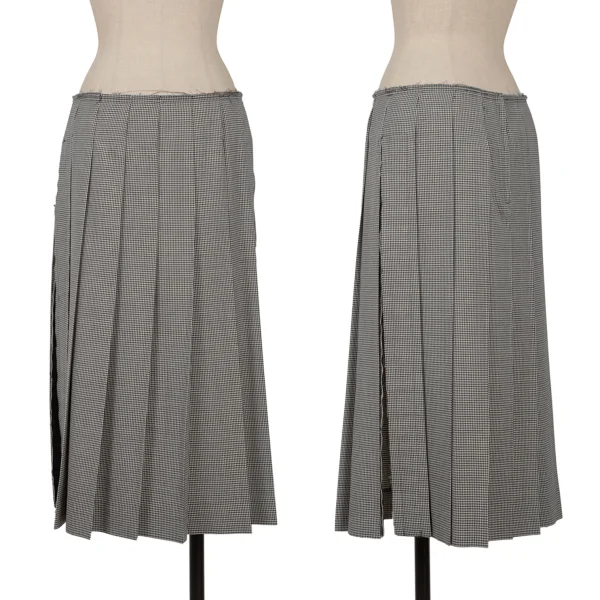 COMME des GARCONS Wool Side Cutting Houndstooth Pleats Skirt White,Black XS K-163293_001