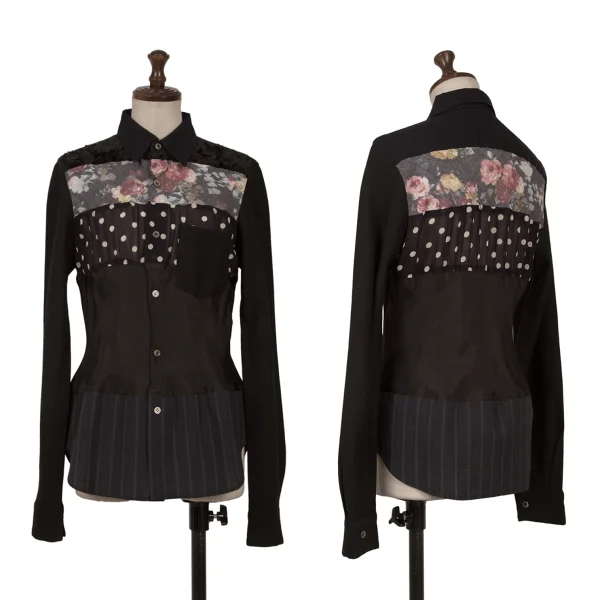 tricot COMME des GARCONS Different Material Switching Shirt Black,Navy S-M K-163301_001