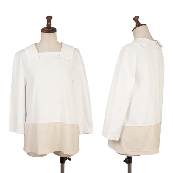 COMME des GARCONS Cotton Hem Design Square Neck T-shirt White XS K-163314_001