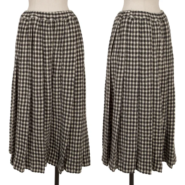 BLACK COMME des GARCONS Wool Blend Box Pleated Check Skirt White,Black S K-163323_001
