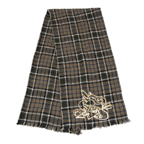 JUNYA WATANABE COMME des GARCONS Tattoo Printed Check Fringe Scarf K-163325_002