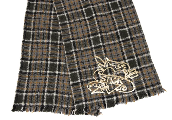 JUNYA WATANABE COMME des GARCONS Tattoo Printed Check Fringe Scarf K-163325_003