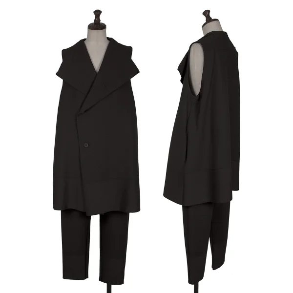 ISSEY MIYAKE Stripe Weave Sleeveless Jacket & Pants Black 2・1 K-163335_001