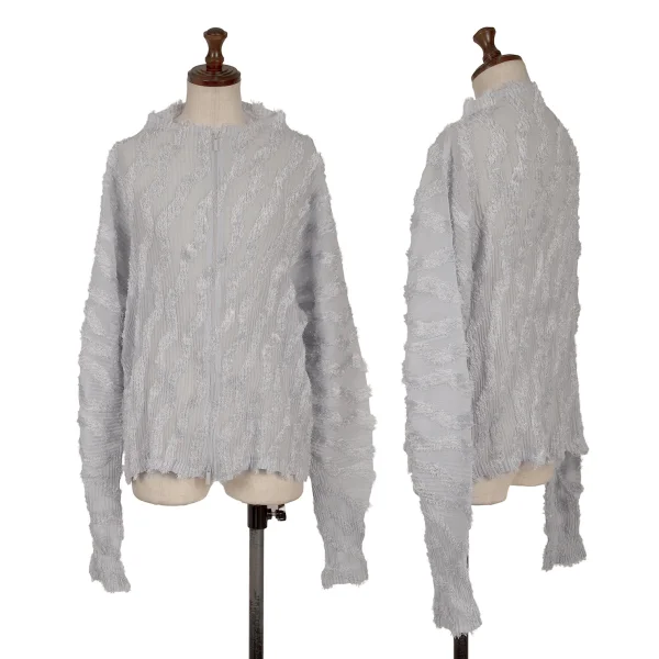 ISSEY MIYAKE Diagonal Pile Sheer Pleated Zip Blouson Blue,Grey 2 K-163347_001