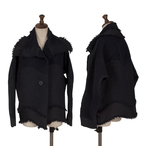 ISSEY MIYAKE 3D Steam Stretch Pleats Switching Wave Jacket Navy 2 K-163351_001