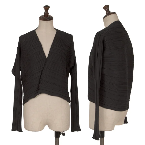 ISSEY MIYAKE Cotton Blend Ribbed Buttonless Cardigan Black M K-163356_001