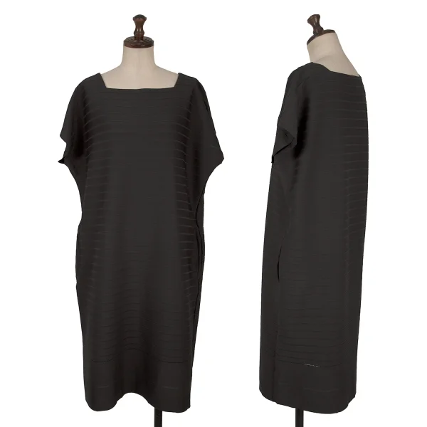 ISSEY MIYAKE Striped Weave Cutting Design Square Neck Dress Black 2 K-163358_001
